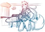  anthro armor canine clothing female hair helmet keidran long_hair mammal monochrome pose raine_(twokinds) simple_background sketch smile solo spacecraft spacesuit star_wars tom_fischbach twokinds uniform vehicle white_background wolf x-wing 