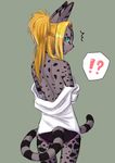  1girl ass blonde_hair cat female from_behind furry kuro_cl looking_back open_mouth ponytail solo teal_eyes undressing 