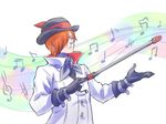  beamed_eighth_notes beamed_sixteenth_notes bowler_hat cane closed_eyes conductor eighth_note gloves hat iesupa male_focus melodic_cudgel musical_note quarter_note red_hair roman_torchwick rwby sharp_sign sixteenth_note solo treble_clef white_coat 