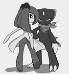  ambiguous_gender bandanna female flat_colors grey_background greyscale humanoid kirlia monochrome nintendo pok&eacute;mon simple_background sneasel video_games vulapa 