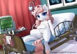  2017 anatomically_correct anatomically_correct_pussy animal_genitalia animal_pussy anus blue_eyes clipboard dock earth_pony equine equine_pussy female feral friendship_is_magic hair hat horse looking_at_viewer mammal my_little_pony nurse_hat nurse_redheart_(mlp) patreon pillow pink_hair pony pusspuss pussy scissors solo teats 