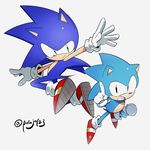  artist_name dual_persona gloves green_eyes hedgehog looking_at_viewer male_focus multiple_boys open_mouth posojo123 shoes signature simple_background smile sneakers sonic sonic_the_hedgehog twitter_username 