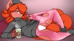  2017 anthro beret beverage breasts camel_toe canine clothed clothing coffee digital_media_(artwork) duckdraw english_text female footwear fox fully_clothed fur grey_topwear hair hair_over_eye hat hi_res ivanna legwear looking_at_viewer lying mammal multi_tail nintendo orange_hair orange_tail panties pillow pok&eacute;mon red_body red_fur shaded sheer_clothing shoes signature solo spread_legs spreading sweater text tights torn_clothing translucent transparent_clothing turtleneck underwear video_games vulpix white_bottomwear 