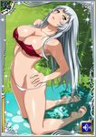  1girl barefoot breasts chouun_shiryuu feet green_eyes ikkitousen large_breasts official_art soles solo toes white_hair 