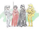  blake_belladonna c-3po c-3po_(cosplay) cosplay darth_vader darth_vader_(cosplay) emperor's_royal_guard highres iesupa multiple_girls ruby_rose rwby star_wars stormtrooper weiss_schnee yang_xiao_long 