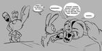  after_sex age_difference all_fours anthro avery_(zootopia) bed beverage dialogue disney duo ellie_(zootopia) erection eyes_closed fan_character feline female hand_on_hip hi_res lagomorph male mammal monochrome nude penis rabbit size_difference speech_bubble text tiger towel unknown_artist zootopia 