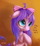  1deathpony1 blue_eyes cutie_mark english_text equine eyelashes fan_character feral hair hooves horn mammal my_little_pony purple_hair smile text unicorn 