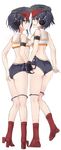  absurdres ass ass_grab bare_back bare_shoulders black_gloves breasts brown_eyes crop_top from_behind full_body gloves grabbing_own_ass hat headphones highres holding_hands i-13_(kantai_collection) i-14_(kantai_collection) kantai_collection looking_at_viewer looking_back medium_breasts multiple_girls open_mouth partly_fingerless_gloves profile school_swimsuit short_hair sideboob simple_background single_glove sketch standing swimsuit swimsuit_pull white_background yuki_(yukin0128) 