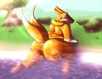  2016 anus big_butt bourbon_(artist) butt female floatzel huge_butt looking_at_viewer nintendo open_mouth outside overweight pok&eacute;mon pussy video_games water 