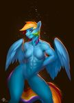  2015 abs anthro anthrofied blue_feathers blue_fur breasts eosphorite equine feathered_wings feathers female friendship_is_magic fur hair looking_at_viewer mammal multicolored_hair muscular muscular_female my_little_pony navel nipples pecs pegasus pussy rainbow_dash_(mlp) rainbow_hair red_eyes small_breasts solo wings 