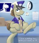  acstlu animal_genitalia animal_penis balls blue_eyes brown_fur brown_hair equine equine_penis erection friendship_is_magic fur hair horse looking_at_viewer mail male mammal masturbation my_little_pony penis post_haste_(mlp) solo 