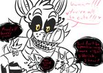  &lt;3 2015 animatronic anthro blush canine dialogue english_text exposed_endoskeleton eyelashes female five_nights_at_freddy&#039;s fox group inkyfrog long_tongue machine mammal nightmare_mangle_(fnaf) restricted_palette robot sharp_teeth simple_background teeth text tongue tongue_out video_games white_background yellow_eyes 