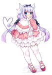  bad_id bad_pixiv_id beads blue_eyes bow box capelet cross-laced_footwear dragon_girl eyebrows_visible_through_hair finger_to_mouth frilled_skirt frills fur_trim gradient_hair hair_beads hair_bow hair_ornament hairband heart heart-shaped_box heart_tail horns kanna_kamui kobayashi-san_chi_no_maidragon looking_at_viewer low_twintails multicolored_hair osiimi pink_footwear purple_hair shoes simple_background skirt solo tail thighhighs twintails valentine 