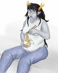  conditional_dnp digital_drawing_(artwork) digital_media_(artwork) eating food homestuck horn ms_paint_adventures slightly_chubby troll_(homestuck) vriska_serket wolftacos 