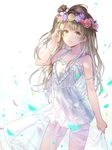  bow brown_eyes brown_hair collarbone dress hair_bow head_wreath long_hair looking_at_viewer love_live! love_live!_school_idol_festival love_live!_school_idol_project minami_kotori one_side_up rio_(9251843) simple_background sleeveless sleeveless_dress solo white_background white_bow white_dress 
