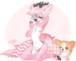  anthro cervine deer honesty_(artist) hooves kneeling looking_at_viewer male mammal nipples nude open_mouth smile solo yawn 