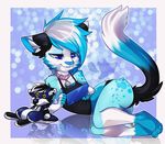  anthro clothed clothing collar feline female fur hair honesty_(artist) lying mammal on_side phone plushie smile solo 