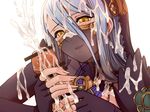  aqua_(fire_emblem_if) bar_censor blue_hair blush censored cum cum_on_clothes cum_on_hair ejaculation facial fingerless_gloves fingernails fire_emblem fire_emblem_if focused gloves hair_between_eyes handjob looking_at_viewer open_mouth out_of_frame parted_lips penis saijou_satoru see-through simple_background smile solo_focus veil white_background yellow_eyes 