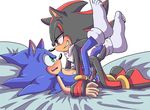  anal angelofhapiness anthro arm_grab bed blush clothing duo erection hedgehog hi_res legs_up legwear male male/male mammal mostly_nude naighty_face nude on_bed penis pinned rape_face shadow_the_hedgehog side_view smile smirk socks sonic_(series) sonic_the_hedgehog 