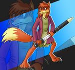  anthro canine clothing digital_media_(artwork) drawing fox hilt invalid_background jacket lanzelot mammal melee_weapon poweroptix serious solo standing sword tunic weapon 