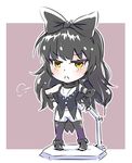  black_hair blake_belladonna bow chibi commentary figma figma_stand frown hair_bow huffing iesupa long_hair pantyhose rwby solo yellow_eyes 