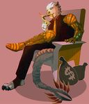  anthro bionic_arm bionic_leg cigar clothed clothing dragon horn jeanwoof male money necktie sitting solo 