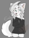  anthro canine clothed clothing female fur hair honesty_(artist) looking_at_viewer mammal solo standing watermark 