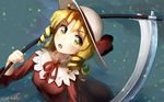  blonde_hair dress drill_hair elly hat holding holding_scythe looking_at_viewer open_mouth scythe solo touhou touhou_(pc-98) welt_(kinsei_koutenkyoku) yellow_eyes 