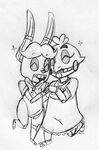  2015 animatronic anthro avian bib bird black_and_white bonnie_(fnaf) bow_tie buckteeth chica_(fnaf) chicken duo eyes_closed female five_nights_at_freddy&#039;s hand_holding hug inkyfrog lagomorph machine male mammal monochrome open_mouth open_smile rabbit raised_leg robot simple_background smile sparkle teeth traditional_media_(artwork) video_games white_background 
