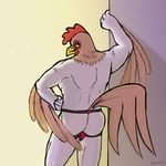  &lt;3 2017 alexyorim avian beak bird brown_feathers chicken clothing crest feathered_wings feathers holidays invalid_tag jockstrap looking_at_viewer looking_back rear_view solo tail_feathers underwear valentine&#039;s_day white_feathers wings 