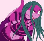  anthro clothing cosplay female green_hair hair juri lizard reptile sarcolopter scalie sharon simple_background yellow_eyes 