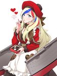  belt beret blonde_hair blue_eyes blue_hair box_of_chocolates brown_scarf chocolate commandant_teste_(kantai_collection) english food happy_valentine hat heart holding holding_food jpeg_artifacts kantai_collection long_hair long_sleeves morinaga_miki multicolored_hair open_mouth plaid plaid_scarf pom_pom_(clothes) red_hair scarf solo valentine white_background 