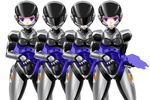  blue_eyes breasts cyberpunk cyborg glowing glowing_eyes helmet highres lady_battlecop lady_battlecop_(character) looking_at_viewer mask multiple_persona multiple_views redesign science_fiction small_breasts tsumazu variations 