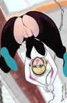  1girl 2017 anus ass blonde_hair blue_eyes breasts clitoris colored from_below gwen_stacy hoodie leggings marvel no_panties pantyhose parted_lips pink_lips pussy solo spider-man spider-man_(series) thighs torn_pantyhose uncensored 