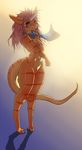  1girl breasts brown_hair female furry garyu_(souryudo) lizard naked_scarf nude scarf solo standing 