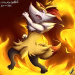  2016 angry asbel_lhant braixen claws fire fluffy fur invalid_tag nintendo open_mouth pok&eacute;mon red_eyes solo stick teeth tongue video_games 