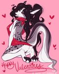  &lt;3 2016 black_hair breasts canine dog ear_piercing female hair hindpaw holidays kneeling looking_at_viewer mammal paws piercing pussy red_eyes satsukii side_boob solo valentine&#039;s_day 