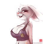  anthro badge bare_shoulders clothed clothing colored disney ears_down female fur judy_hopps lagomorph long_ears mammal rabbit simple_background solo vest white_background zootopia 