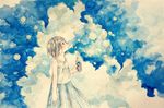  1girl bottle bubble chyoma looking_up original solo standing tagme watercolor_(medium) 