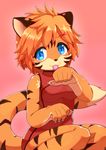  artist_request blonde_hair blue_eyes chinese_clothes fu-chan furry short_hair tiger tongue 