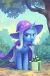  cannibalus day equine female feral friendship_is_magic hair horn mammal my_little_pony outside smile solo standing tree trixie_(mlp) unicorn white_hair 
