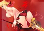  :d absurdres aestus_estus armored_boots ass back blonde_hair blush boots bow breasts cekonikova dutch_angle fate/extra fate_(series) frilled_panties frills from_behind from_side green_eyes hair_bow highres holding holding_sword holding_weapon knee_boots light_particles looking_at_viewer looking_to_the_side medium_breasts nero_claudius_(fate) nero_claudius_(fate)_(all) nipples open_mouth panties profile red_bow red_panties short_hair signature smile solo sword topless underwear unsheathed weapon 
