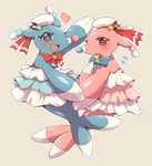  &lt;3 2016 alternate_color blue_eyes blue_nose blue_skin blush brionne duo fin happy hat hi_res nintendo open_mouth outline pink_nose pink_skin pok&eacute;mon red_eyes ribbons simple_background subaru331 tail_fin video_games 