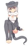  animal_ears barefoot breasts closed_mouth elbow_gloves fingerless_gloves full_body fur_trim gloves gradient_hair grey_eyes grey_gloves grey_hair grey_legwear highres kemono_friends large_breasts looking_at_viewer multicolored_hair otter_ears shone short_hair simple_background sketch small-clawed_otter_(kemono_friends) smile solo tail thighhighs toeless_legwear white_background white_hair 