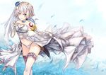  bare_shoulders blush breasts bride dress fate/apocrypha fate/grand_order fate_(series) gloves green_eyes jack_the_ripper_(fate/apocrypha) looking_at_viewer medium_breasts navel panties scar shionji_ax short_hair silver_hair solo thighhighs underwear wedding_dress white_legwear white_panties 