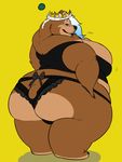  2016 bear bedroom_eyes big_breasts big_butt blush bow breasts butt clothing crown female hair half-closed_eyes hand_on_hip huge_breasts huge_butt lingerie looking_at_viewer looking_back mammal mangoicy mangoicy_(character) obese orb overweight panties seductive simple_background smile underwear 