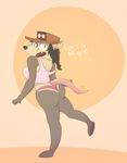  anthro butt clothed clothing female fur hair hat josephtl looking_at_viewer mammal marsupial open_mouth opossum simple_background solo standing 