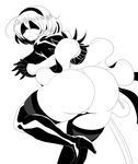  1girl ass dress eric_lowery female gloves hairband huge_ass leotard monochrome nier_(series) nier_automata short_hair sword weapon yorha_no._2_type_b 