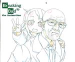 1girl age_difference bad_id bad_pixiv_id bald beard breaking_bad carrying clenched_hand coat color_trace copyright_name crossover facial_hair glasses jewelry kobayashi-san_chi_no_maidragon long_hair long_sleeves looking_at_viewer naoki_noritaka necklace necktie piggyback saikawa_riko shirt simple_background upper_body v walter_white white_background 