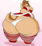  bedroom_eyes big_butt blush bottomless breasts butt butt_pose canine christmas clothed clothing dog female half-closed_eyes holidays huge_butt hyper hyper_butt hyper_thighs looking_at_viewer looking_back mammal mangoicy muttninja_(character) overweight panties presenting presenting_hindquarters rear_view seductive side_boob skimpy striped_clothing thick_thighs underwear wiggle 